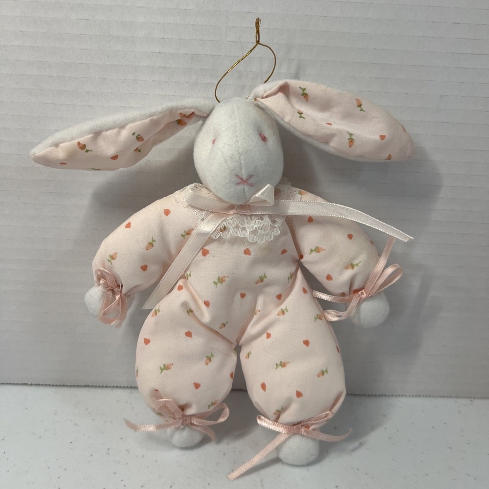 Vintage 1997 KinderKids‎ Bunny Rabbits Stuffed Cotton Bunny Pink Easter 7"